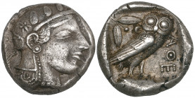Attica, Athens, tetradrachm, c. 460 BC, helmeted head of Athena right, rev., owl standing right with head facing; olive spray behind, 17.03g (Starr gr...