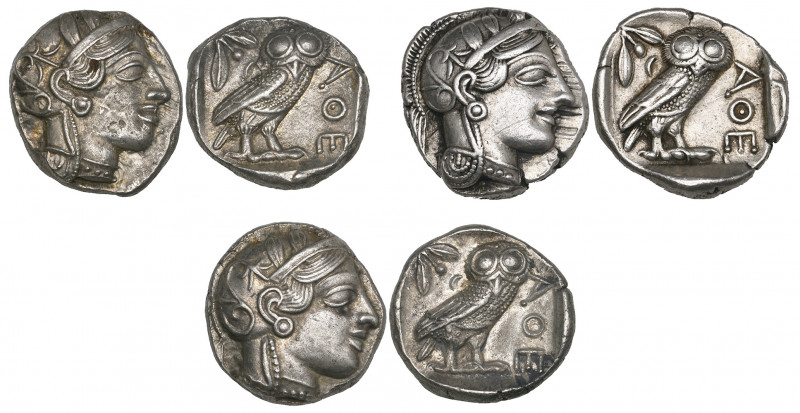 Attica, Athens, tetradrachms (3), c. 440-404 BC, helmeted head of Athena right, ...