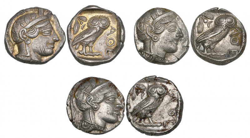 Attica, Athens, tetradrachms (3), c. 440s-404 BC, helmeted head of Athena right,...