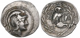 Attica Athens, drachm, c. 150-140 BC, helmeted head of Athena right, rev., owl on amphora; ear of corn in field, 4.08g (Thompson 151f, this piece), fl...