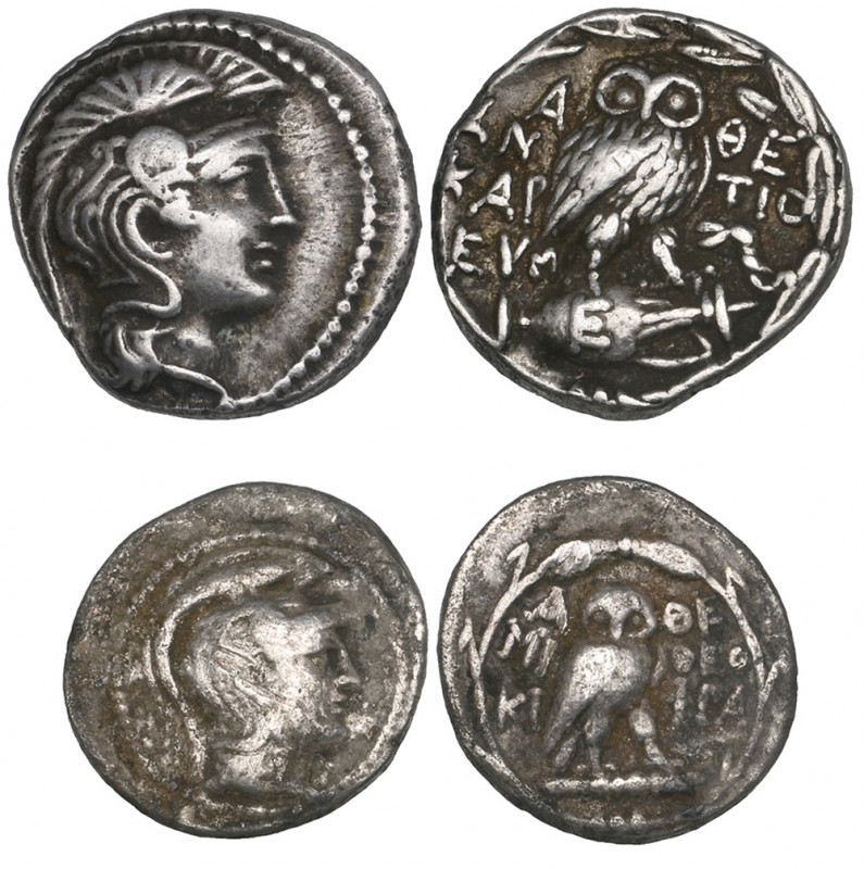 Attica, Athens, drachm, 131/130 BC, magistrates ΑΝΤΙΟΧ, ΚΑΡ and ΕΥΜ, 4.11g, (Tho...