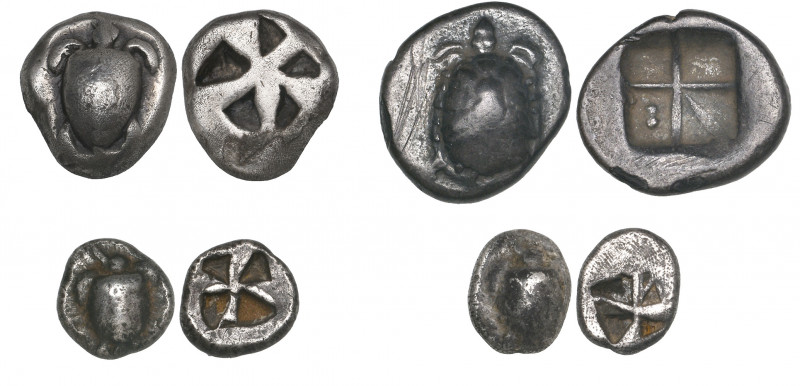 Aegina, triobol and obols (2), c. 500 BC, turtle, rev., incuse punch, 3.02g, 1.0...