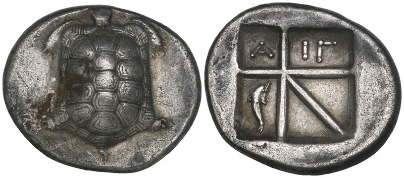 Aegina, stater, c. 350 BC, tortoise, rev., skew pattern incuse containing Α, ΙΓ ...
