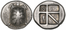 Aegina, stater, c. 350 BC, tortoise flanked by A and I, rev., skew pattern incuse containing N, Ι and dolphin, 12.14g (BMC 190-191), very fine Ex Euro...