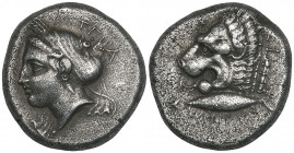 Mysia, Kyzikos, tetradrachm, c. 390-340 BC, head of Kore Soteira left, rev., lion’s head left, tunny fish below; on right, club, 14.97g (SNG von Auloc...