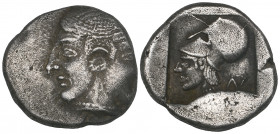 Mysia, Lampsakos, drachm, c. 480-450 BC, female janiform head, rev., helmeted head of Athena left; monogram behind, 5.32g (BMC 10-22 var.), obverse of...