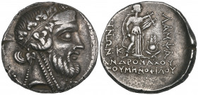 Mysia, Lampsakos, tetradrachm, c. 100-70 BC, bearded head of Priapos right, hair wreathed with ivy and with long locks of hair down neck, rev., ΛΑΜΨΑ-...