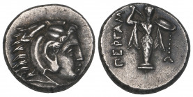 Mysia, Pergamon, diobol, c. 3oo BC, head of Herakles in lion-skin headdress, rev., Palladion, 1.41g (BMC 8), extremely fine Ex European Ambassador Col...