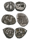 Mysia, Parion, drachm, 5th century BC, gorgoneion, rev., cruciform pattern, 3.58g (BMC 1 ff.), good very fine; Troas, Skepsis, hemidrachm, c, 450 BC, ...