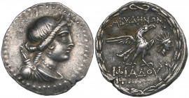 Troas, Abydos, tetradrachm, c. 80-70 BC, bust of Artemis right, bow and quiver at shoulder, rev., ΑΒΥΔΗΝΩΝ, eagle standing right; in field before, sta...