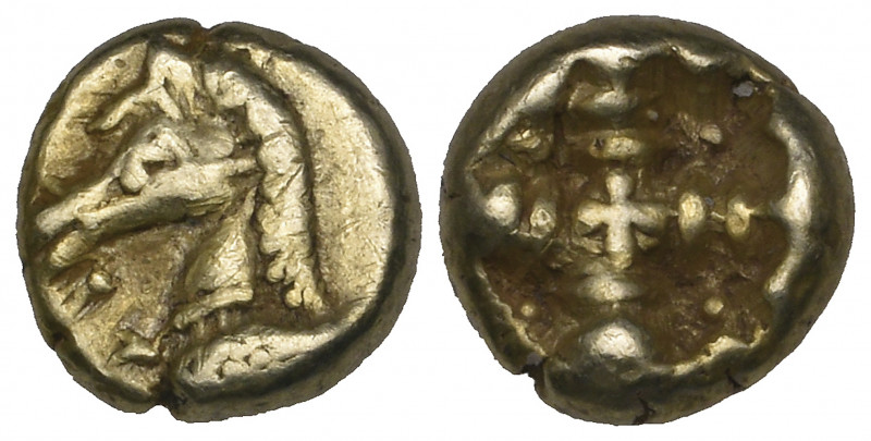 Ionia, uncertain mint, electrum hemihekte, c. 600-550 BC, horse’s head left, rev...