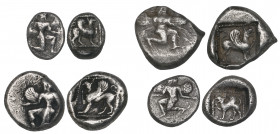 Karia, Kaunos, hemidrachms (2) and trihemiobols (2), c. 490-470 BC, winged figure of Iris, rev., griffin, 2.50g, 2.52g, 1.45g, 0.94g (cf. Konuk 30, 36...