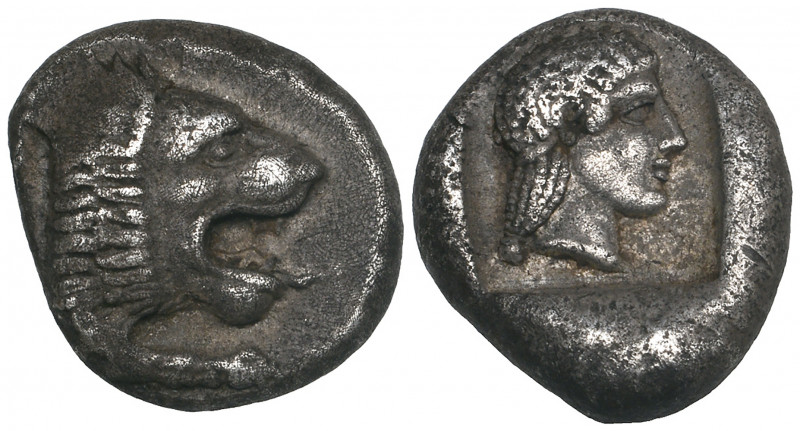 Karia, Knidos, drachm, c. 449-411 BC, forepart of lion right with open jaws, rev...