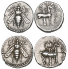 Phoenicia, Arados, drachms (2), 2nd century BC, bee, rev., stag; one dated 162-161 BC, the other dated 160-159 BC, 4.00g, 4.15g (cf. BMC 155 and 158),...