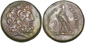 Ptolemaic Empire, Ptolemy III (246-222 BC), bronze drachm, Alexandria, diademed head of Zeus right, rev., eagle standing left on thunderbolt; to left,...