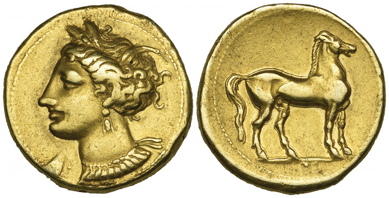 Zeugitana, Carthage, electrum stater, c. 310-270 BC, wreathed head of Tanit left...