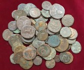 Miscellaneous, mainly Roman bronze coins (60) including Marcus Aurelius sestertius, rev., emperor on horseback (cf. RIC 977), Allectus antoninianus, L...