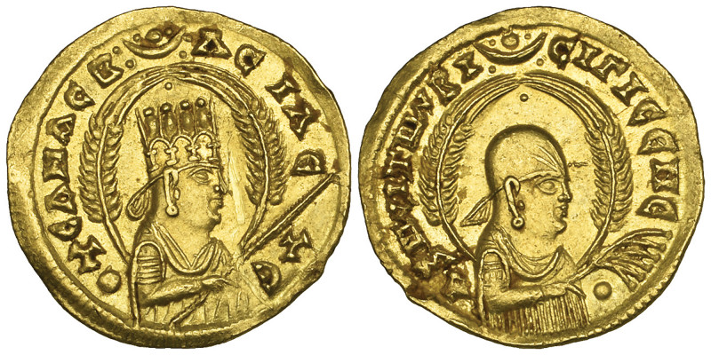Aksumite, Ousanas (c. AD 320), gold unit, crowned bust right holding sceptre, fl...
