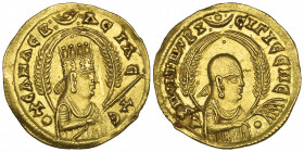 Aksumite, Ousanas (c. AD 320), gold unit, crowned bust right holding sceptre, flanked by corn-ears, rev., bust right wearing headcloth between corn-ea...