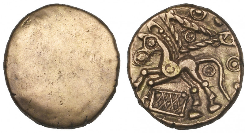 Ancient British, Cantii, gold quarter stater, obverse plain, rev., horse left wi...