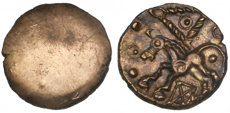 Ancient British, Cantii, gold quarter stater, obverse plain, rev., horse left wi...