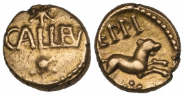 Ancient British, Regni/Atrebates, Epillus(c. 20 BC-AD 1), gold quarter stater, CALLEV with star above and below, rev., EPPI, dog running right, 1.16g ...