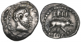Ancient British, Regni/Atrebates, Epillus (c. 20 BC-AD 1), silver unit, Grapevine type, bearded head right, rev., boar right, 1.25g (ABC 1163; S 100),...