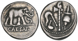Julius Caesar (died 44 BC), denarius, 49-48 BC, elephant trampling serpent, rev., sacrificial implements, 3.89g (Cr. 433/1), very fine, toned

Estim...