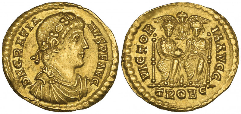 Gratian (367-383), solidus, Trier, 376-7, D N GRATIA-NVS PF AVG, diademed, drape...