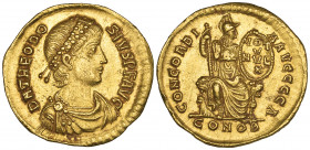 Theodosius I. the Great (379-395), solidus, Constantinople, 383-387, diademed bust right, rev., CONCORDI-A AVGGGG A, Constantinopolis seated on throne...