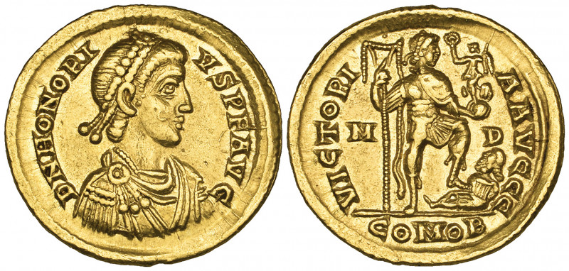 Honorius (393-423), solidus, Milan, 402-403, diademed bust right, rev., VICTORI-...