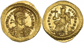 Theodosius II (402-450), solidus, Constantinople, 430-440, helmeted bust facing three-quarters right, rev., VOT XXX MVLT XXXX A, Constantinopolis enth...