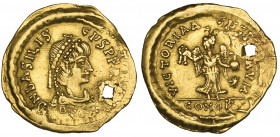 Basiliscus (475-476), tremissis, Constantinople, D N bASILIS-CUS PP AVG, diademed, draped and cuirassed bust right, rev., VICTORIA A[VGVSTORVM], Victo...
