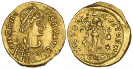 Zeno, Second Reign (474-491), tremissis, Constantinople, diademed, draped and cuirassed bust right, rev., VICTORIA AVGVSTORVM, Victory advancing right...