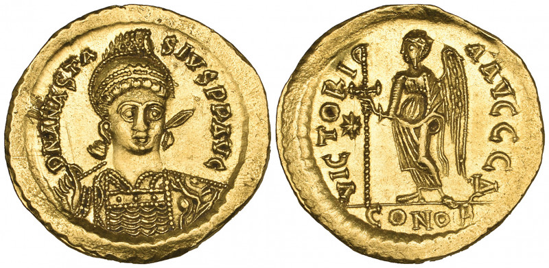 Anastasius I (491-518), solidus, Constantinople, 507-518, facing bust, rev., Vic...