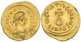 Tiberius II Constantine (578-582), semissis, Constantinople, diademed bust right, rev., cross potent on globe; in ex., CONOB, 2.15g (DO 5-6; S. 424; M...