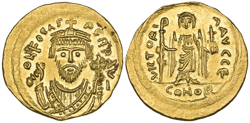 Phocas (602-610), solidus, Constantinople, 604, facing bust wearing consular rob...