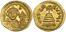 Heraclius (610-641), solidus, Constantinople, facing busts of Heraclius and Heraclius Constantine, above, cross, rev., cross potent on three steps; of...