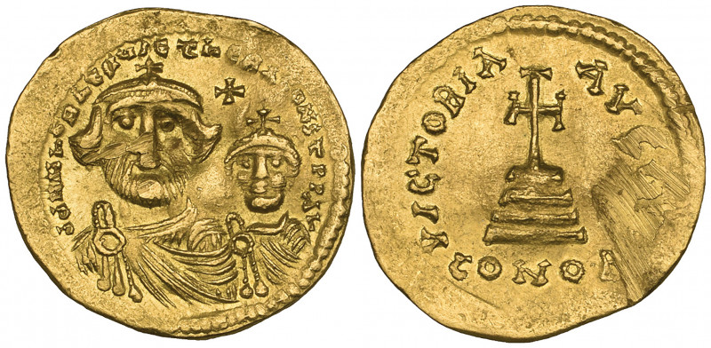 Heraclius (610-641), solidus, Constantinople, facing busts of Heraclius and Hera...