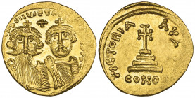 Heraclius (610-641), solidus, Constantinople, facing busts of Heraclius and Heraclius Constantine, above, cross, rev., cross potent on three steps; in...