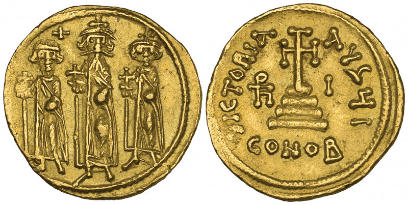 Heraclius (610-641), solidus, Constantinople, standing figures of Heraclius betw...