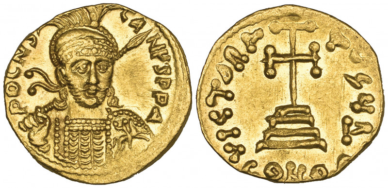 Constantine IV, Pogonatus (668-685), solidus, Constantinople, helmeted bust faci...
