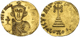 Justinian II, First Reign (685-695), solidus, Constantinople, facing bust holding globus cruciger, rev., cross potent on three steps; officina Z (?); ...