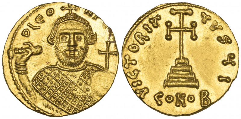 Leontius (695-698), solidus, Constantinople, facing bust holding akakia and glob...