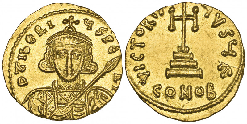 Tiberius III (698-705), solidus, Constantinople, bust facing holding spear and s...