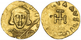Tiberius III (698-705), tremissis, Constantinople, bust facing holding spear and shield, rev., cross potent; in ex., CONOB, 1.34g (DO 4; S. 1363; MIB ...