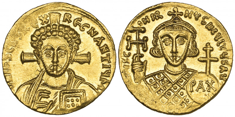 Justinian II, Second Reign (705-711), solidus, Constantinople, facing bust of Ch...
