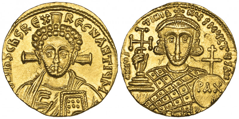 Justinian II, Second Reign (705-711), solidus, Constantinople, facing bust of Ch...