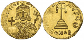Philippicus, Bardanes (711-713), solidus, Constantinople, bust facing holding globus cruciger and eagle tipped sceptre, rev., cross potent on three st...