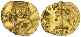 Anastasius II, Artemius (713-715), tremissis, Constantinople, bust facing holding globus cruciger and akakia, rev., cross potent; in ex., CONOB, 1.09g...